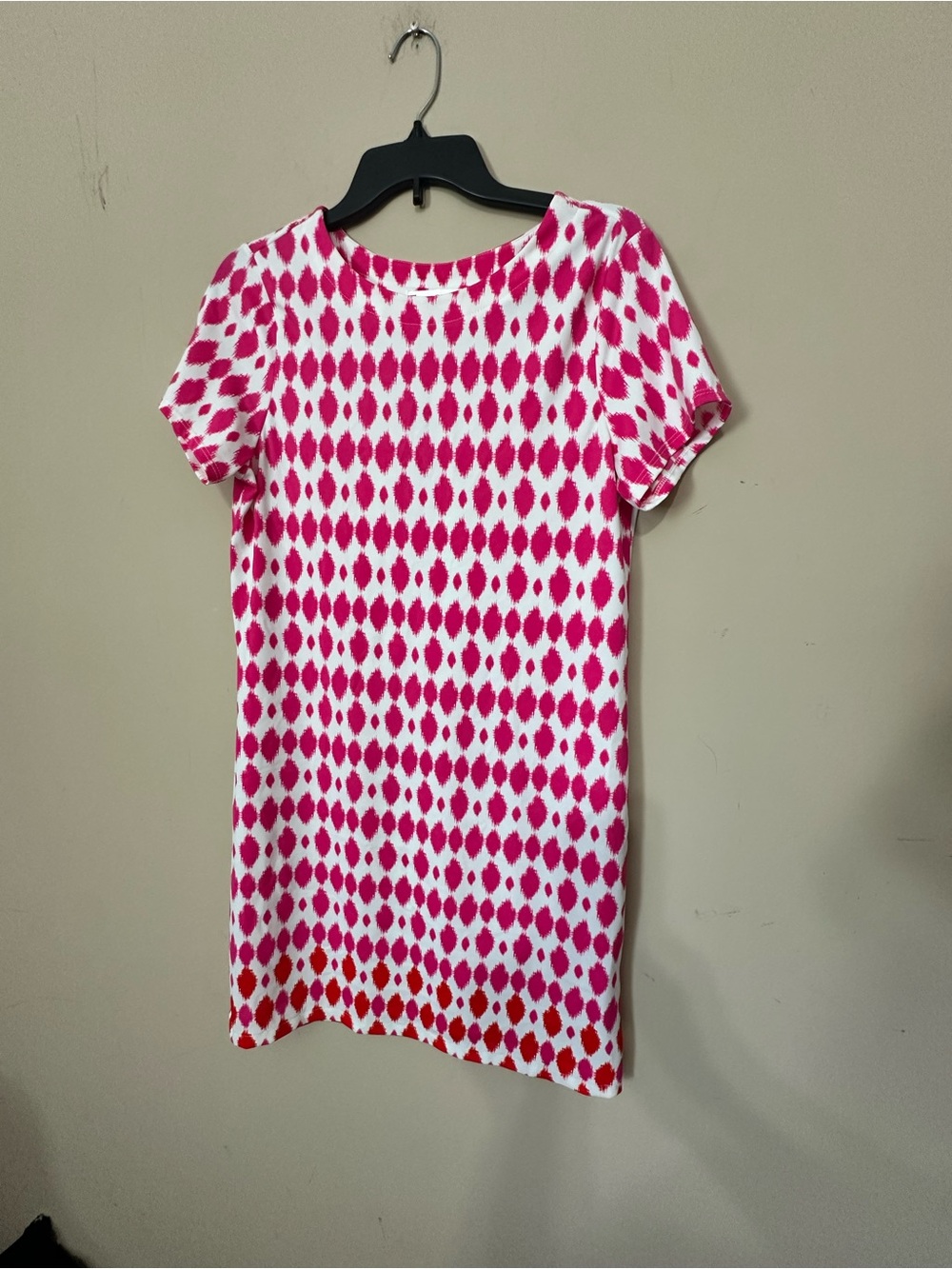 Jude Connally Pink and White Short Sleeve Shift Dress with Orange Accent